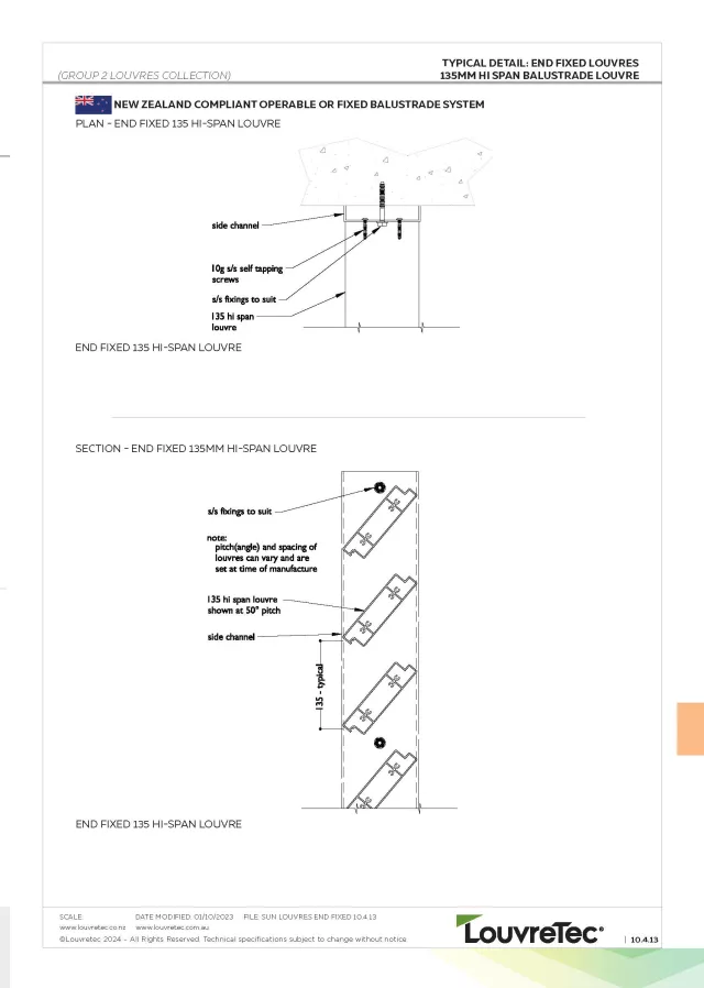 135mm Hi-Span Balustrade & 165mm Hi-Span Balustrade Louvres End Fixed | DM 10.4.13 & 10.4.15