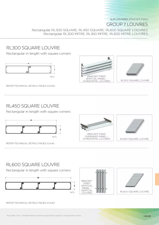 Bracket Fixed RL300, RL450, RL600 Square and Mitre Louvre Panels | DM 10.5.35-10.5.40