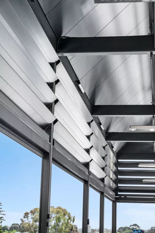 Opening Roofs and Sun Louvres on Sora on Pirie Rooftop Bar and Restaurant. By Louvretec Adelaide | Yeltana